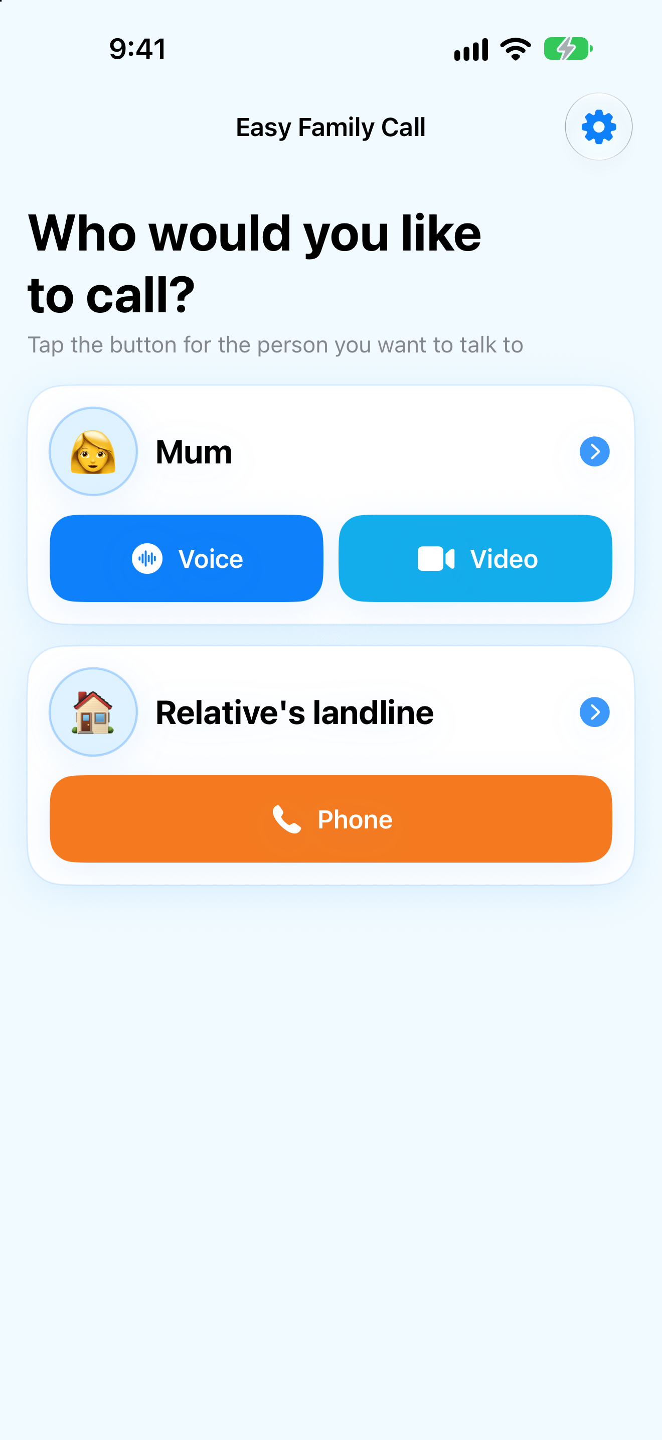 Actual family contact screen